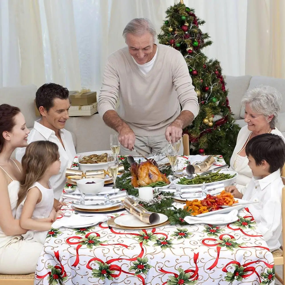 OurWarm Christmas Table Runner Dinner Table Decorations for Home Red Table Cloth Christmas Gift Party Supplies