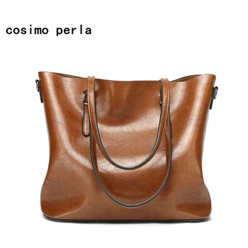 

Oil Wax Leather Fashion Tote Handbags for Women 2020 Large Capacity Luxury Designer Casual Tote Shoulder Bag Solid Shopper Purse