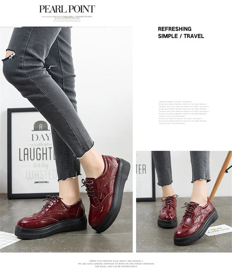 British Style Patent Leather Oxford Shoes For Woman Carved Soft Bottom Flat Platform Women's Brogues Shoes Size 33-43 Creepers (16)