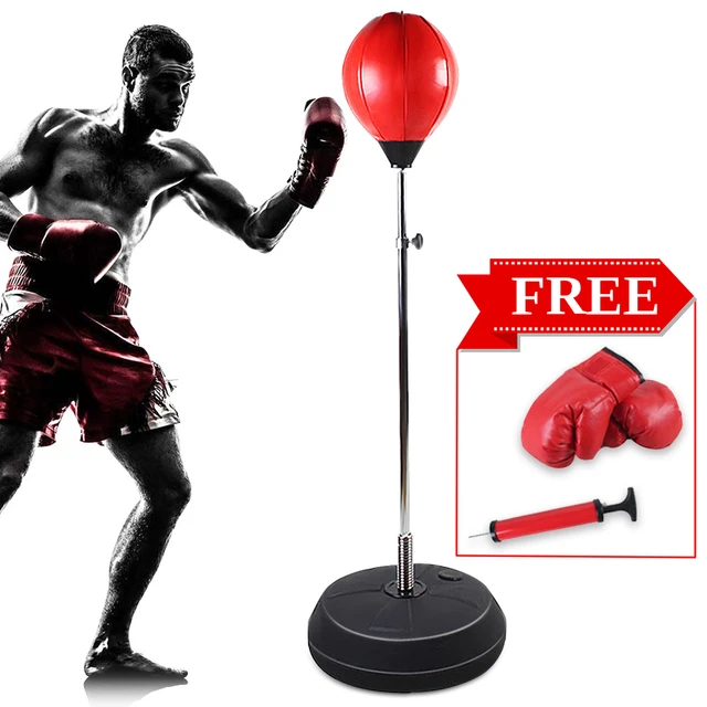 Set de boxe punching ball avec sac de frappe et gants. Hauteur ajustable.