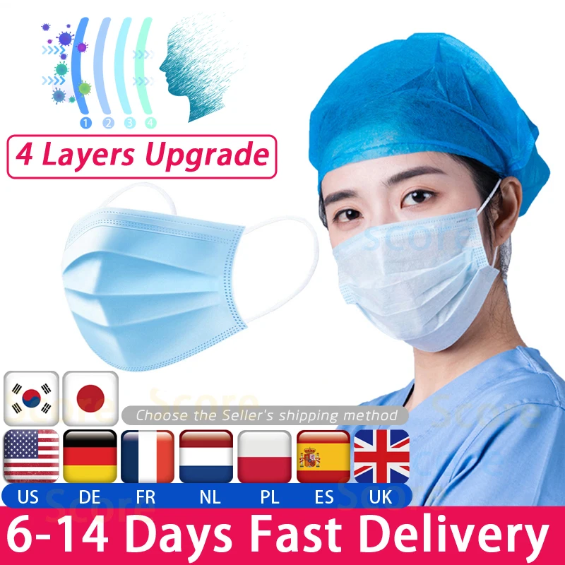 

Fast delivery Hot Sale 4-layers mask 50pcs Face Mouth Masks Non Woven Disposable Anti-Dust Meltblown cloth Masks Earloops Masks