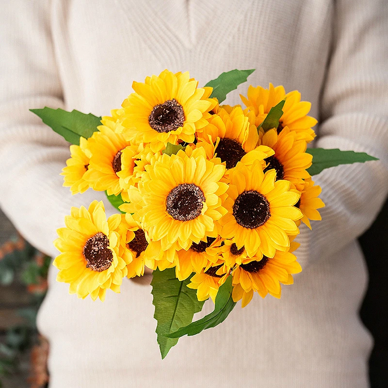 

Big Silk Artificial Sunflowers Bouquet DIY Flowers Artificial For Home Wedding Decoration Fake Sunflower