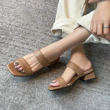 

Sianie Tianie solid color chunky heels woman shoes big size 33-43 female slides sandals outdoor classy women's mules slippers