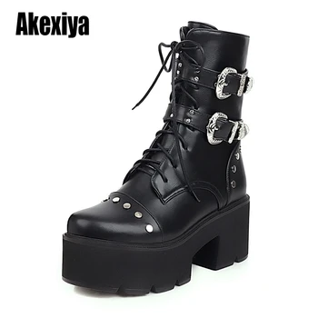 

Wholesale Autumn Ankle Boots For Women Motorcycle Boots Chunky Heels Casual Lacing Round Toe Platform Boots Shoes Female u342