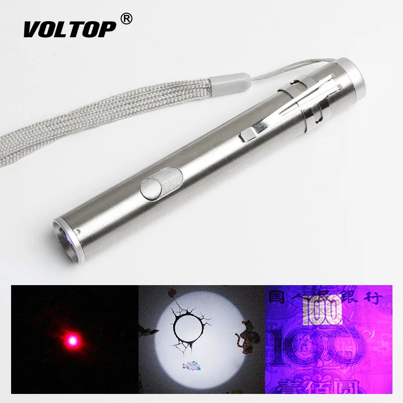 

3in1 Flashlight Car Key Ring Keychain LED Red Laser Light Ultraviolet Light USB for Banknote Verification Speech Illumination