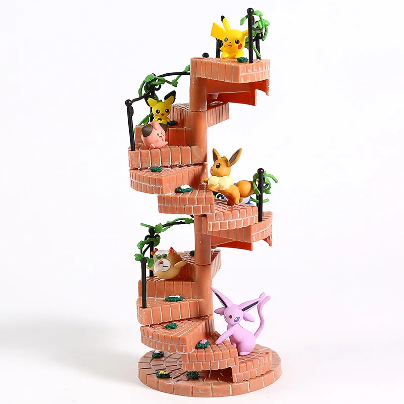 Милые Eevee Pika Piplup clefey Espeon на спиральной лестничной площадке экшн-Фигурки игрушки шаги фигурки украшения подарки для детей 6 шт./компл