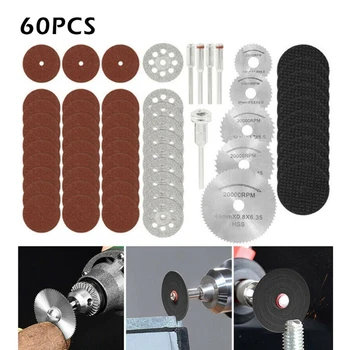 

60Pcs Diamond Cutting Disc Kits, 1/8" Shank Mini Cut Off Wheel Rotary Tool Accessories with 5Pcs Mandrels for Plastic Metal Wood
