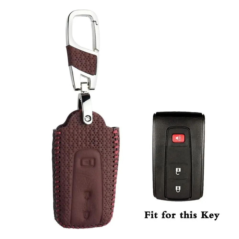 Чехол для ключей из натуральной кожи для Toyota Prius 2004-2009 3 брелок для ключей с кнопками, чехол для ключей с дистанционным управлением, сменный чехол для ключей, автомобильный стиль - Название цвета: Wine red