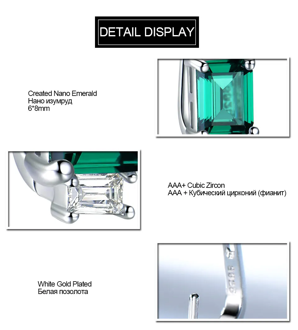 UMCHO Solid 925 Sterling Silver Clip Earrings for Women Luxury Emerald Green Gemstone Jewelry Princess Cut May Birthstone Gift