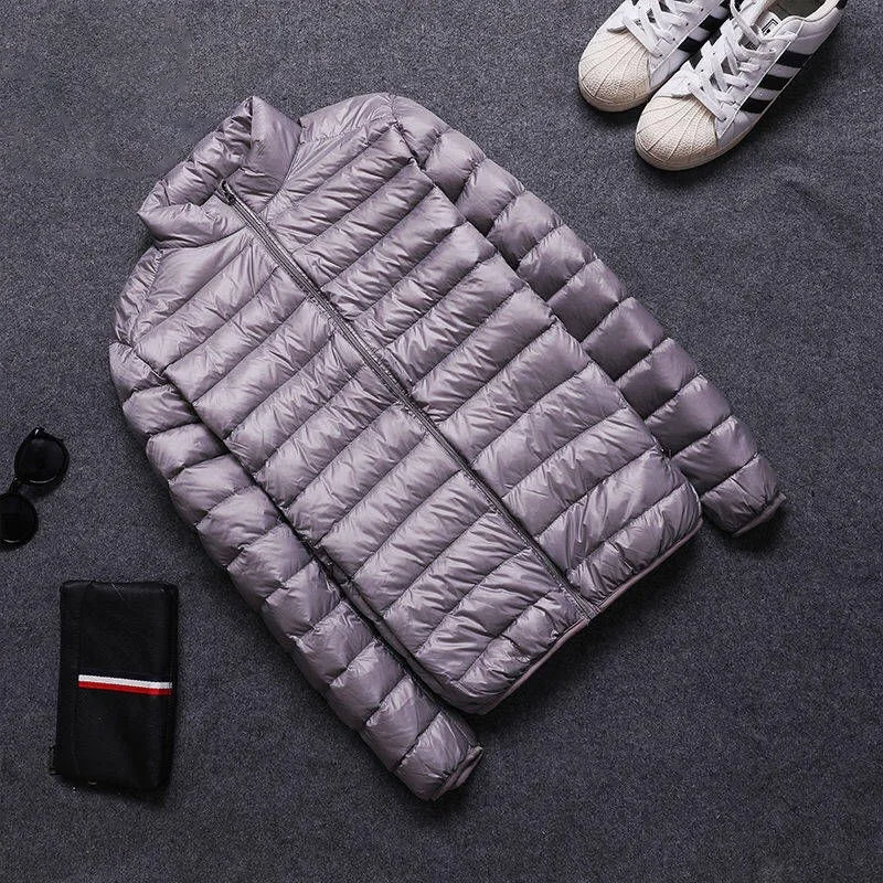 New Style Light and Thin Feather Feather Cotton Hooded Men's Short Youth Large Size Winter Coat Stand-up Collar Cotton Coat