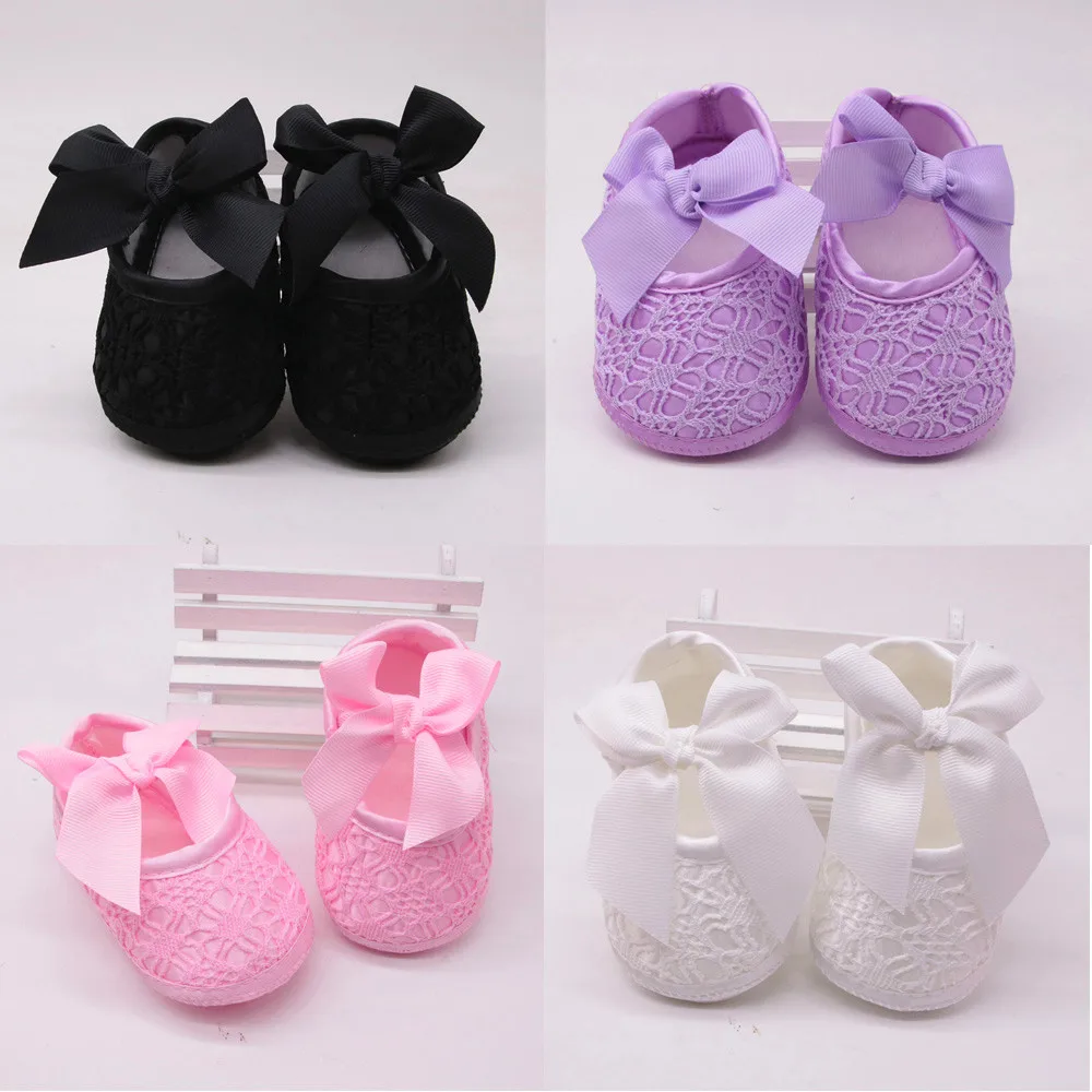 Toddler Baby Girl Bowknot Crib Shoes Newborn Prewalker Non-slip Kids Soft Sole 