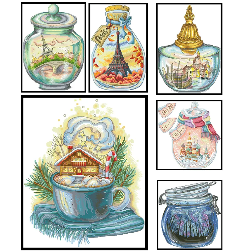 Landscape Series Cross Stitch Kits Patterns Printed Fabric Embroidery Needlework Sets 11CT 14CT DIY Sewing Craft Canvas Painting
