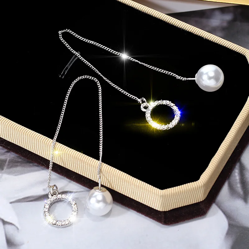 

Pearl earring female Korean East Gate temperament simple long flow ear drop geometric round ear ornament female earring
