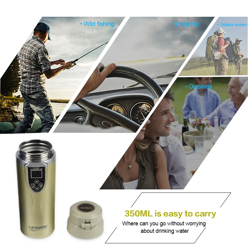  350ML 12V Car Kettle Auto car Heating Cup Adjustable Temperature Boiling Mug Portable stainless ste