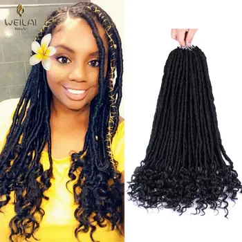 

WEILAI Goddess artificial curly braided crocheted hair braid 20 inch soft natural black braided synthetic hair extension