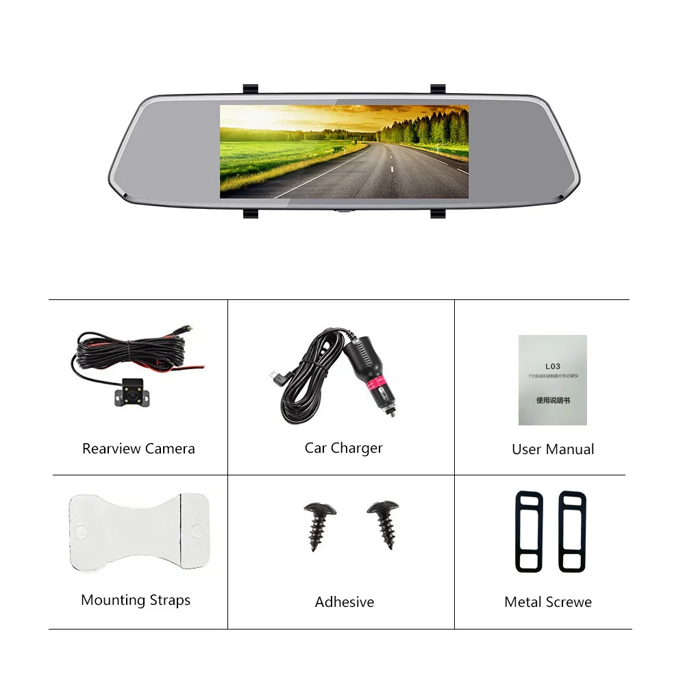 DVR Only " сенсорный экран зеркало заднего вида Автомобильный видеорегистратор Full HD 1080P видео рекордер ночного видения двойной объектив камера заднего вида Dash Cam g-сенсор - Название цвета: DVR Only