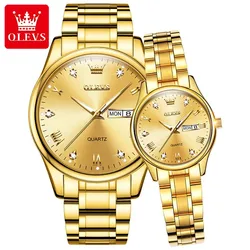 OLEVS reloj analógico de acero inoxidable para hombre y mujer, accesorio de pulsera de cuarzo resistente al agua con diseño romántico, complemento masculino de marca de lujo con diseño moderno y sencillo