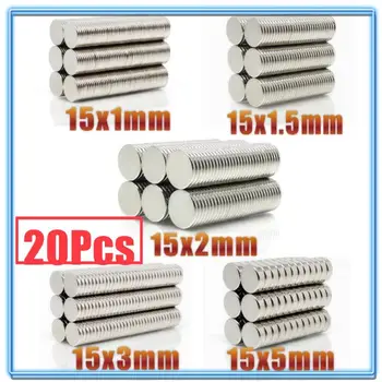 

20Pcs N35 Round Magnet 15x1 15x1.5 15x2 15x3 15x5 mm Neodymium Magnet Permanent NdFeB Super Strong Powerful Magnets 15*1 15*2