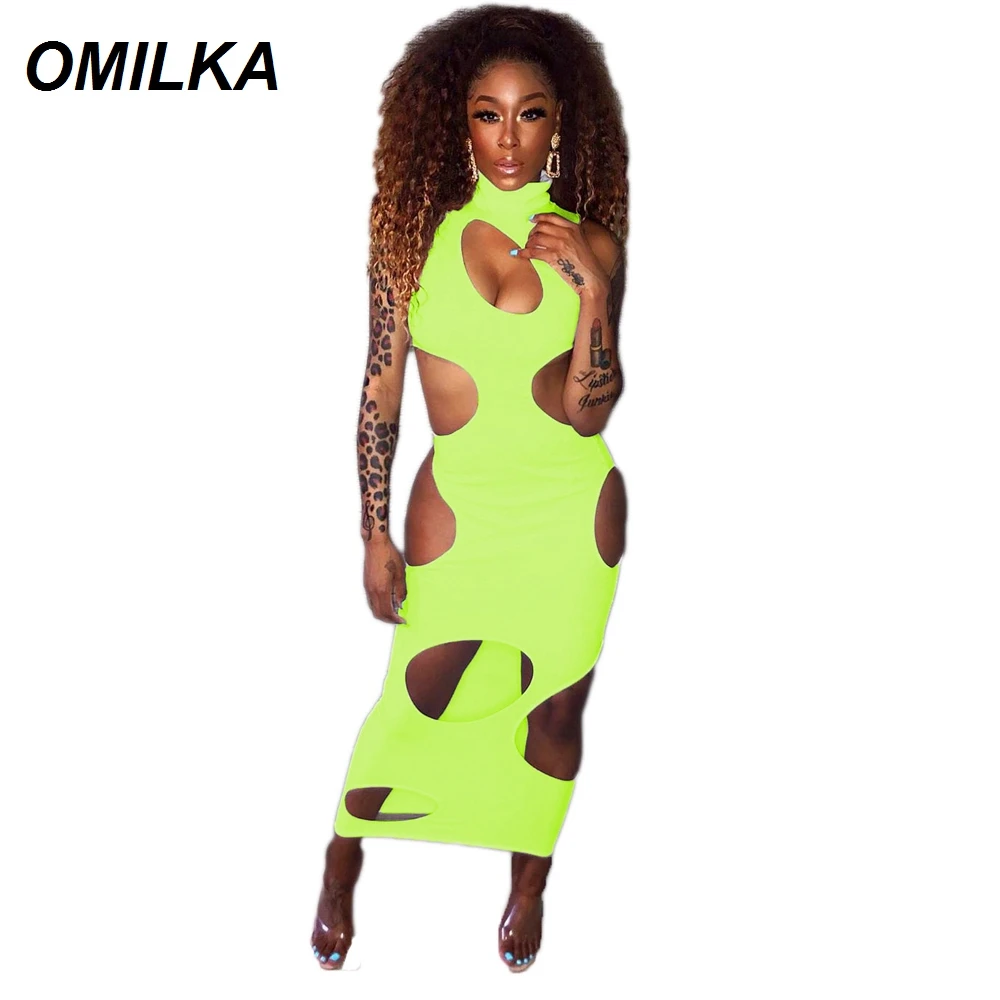 Сексуальное Клубное платье OMILKA с дырками летнее женское облегающее длинное