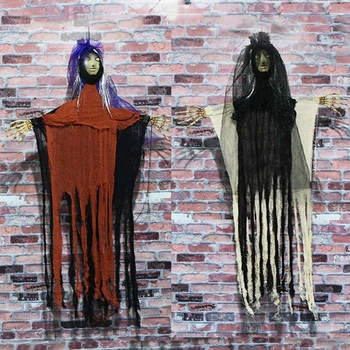 

Halloween Voice Control Hanging Ghost Scary Witch Pendant Trick Toys Light Up Eyes Horror Halloween Decor Electric Skeleton