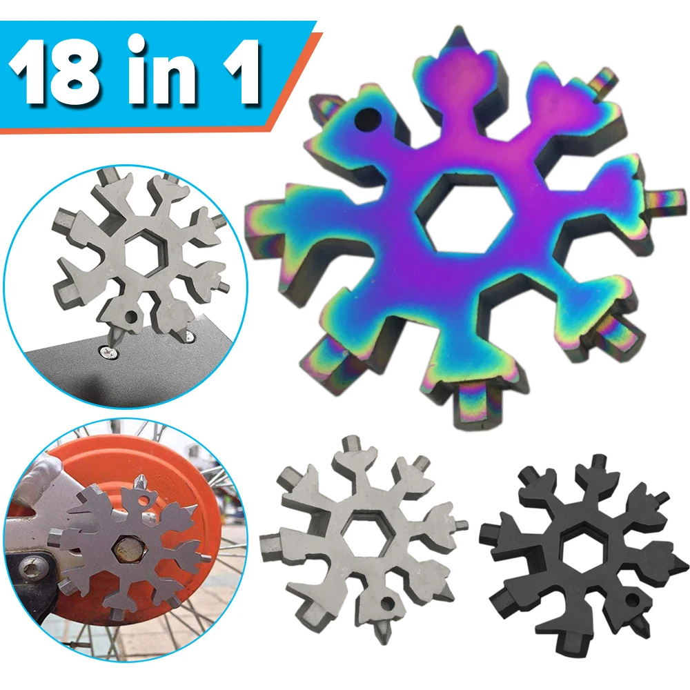 18-in-1 Multi-tool Mini Snowflake EDC Card Combination Compact Multifunction Wrench Screwdriver Stainless Steel Gadget Key Ring | Спорт и