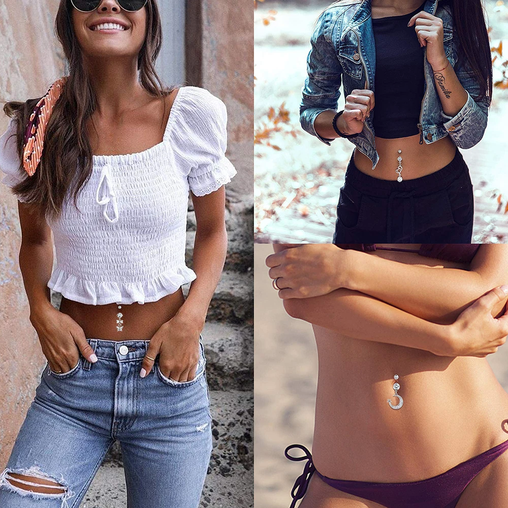 New Zircon Fashion Navel Piercing Surgical Stainless Steel Butterfly Heart Belly Button Rings Belly Piercings Dangled Body Jewel
