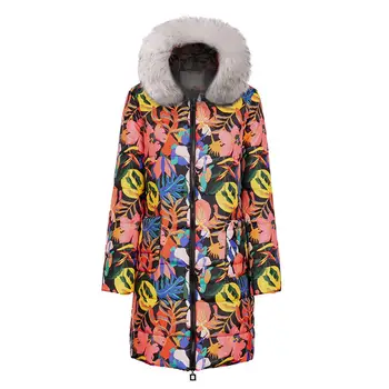 

Winter Jacket Women Plus Size Fur Collar Hooded Print Overcoat Casacos De Inverno Feminino Winterjas Dames Capuche Fourrure