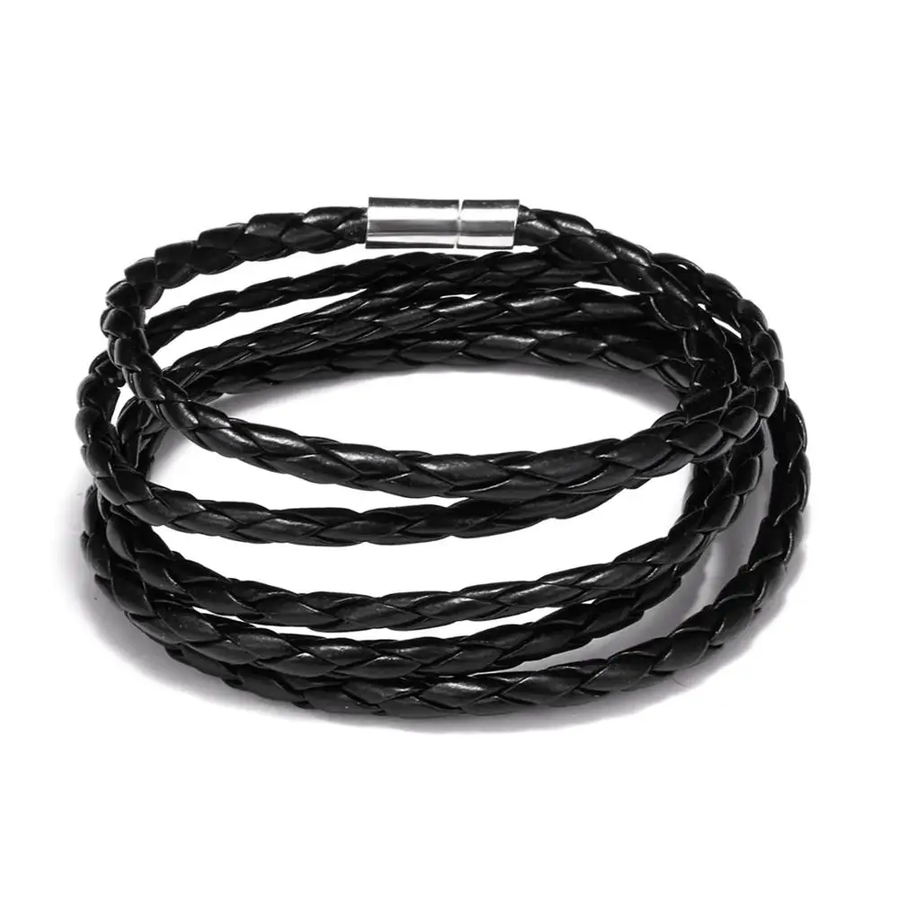 

RINHOO 5-layer Woven Leather Punk Bracelet Latest Popular Men Multilayer Casual Charm Black Leather Bracelet Jewelry Gifts