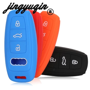 

jingyuqing Remote Smart Key Shell Case Silicone Cover 3 Buttons For Audi A3 A4 A5 A6 A8 Q5 Q7 TT Key Protector Bag