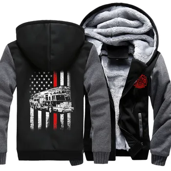 

Brand USA size 5XL Hoody Men firefighter flag Hoodies Winter Thicken Sweatshirts Fleece Jacket Zipper Casual Coat