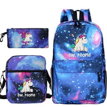 

EW,people Unicorn Backpack 3 Pieces/sets School Bags for Teenage Girls Pencil Case Crossbody Hand Bags Purse Kids Bags for Boys