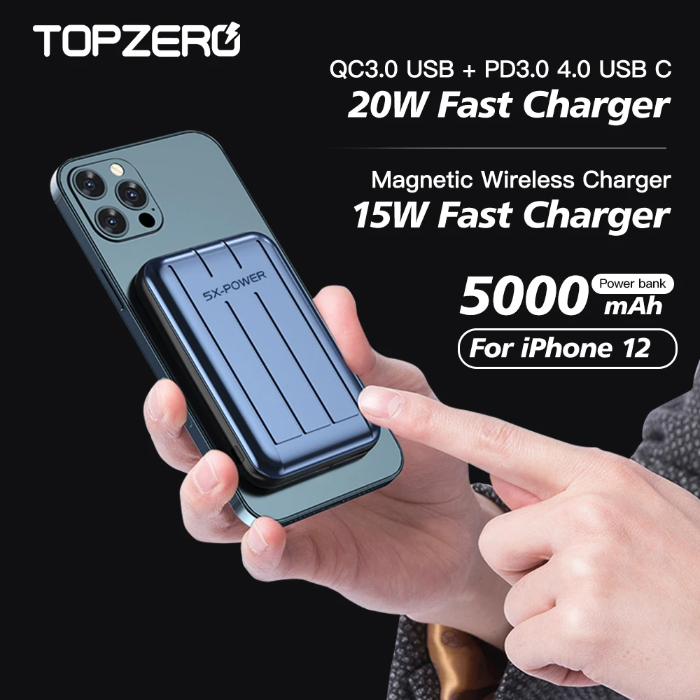 Powerbank magnético inalámbrico de 15W, 5000mAh, para iPhone 12 Pro Max, 20W, carga rápida, PD, USB, tipo C, cargador de batería portátil Extrenal