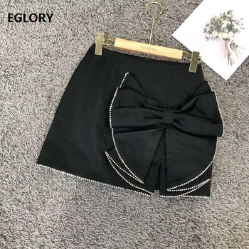 

High Quality Skirts 2020 Spring Summer Sexy Club Skirt Women Big Bow Crystal Beading Deco Casual Black Skirt Sexy Above Knee