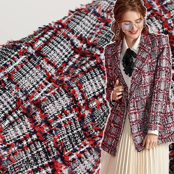 

White waxberry France Red Black Plaid Tweed Fabrics Garment Material Autumn Women Jacket Coat Sewing Cloth Tailor Freeshipping