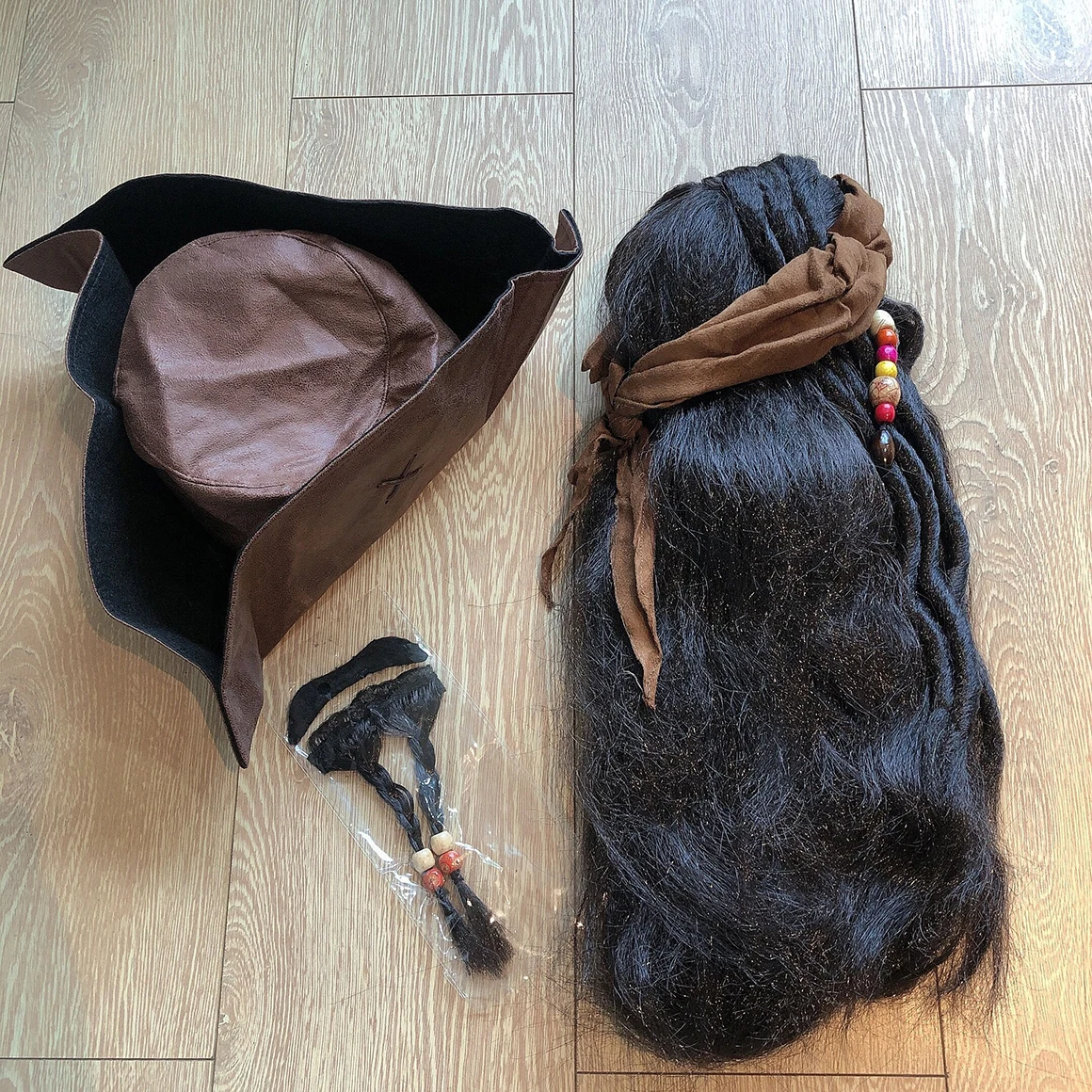 Halloween Costume for Men Women Adult Pirate Captain Jack Sparrow Wigs Hat Beard Christmas Cosplay Party Face Accessories