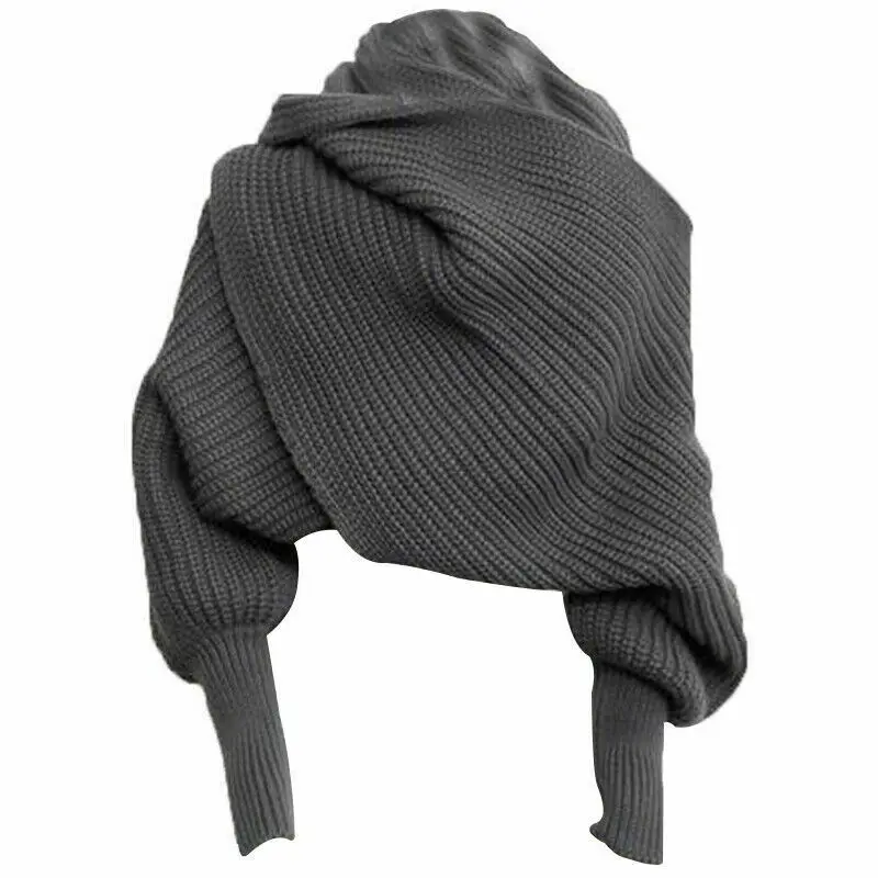 Новинка унисекс женский вязанный шарф с рукавами длинный для женщин шали обертывание сплошной зимний теплый шарф - Цвет: Темно-серый
