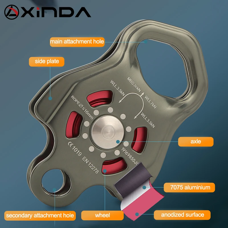 XINDA Профессиональный одиночный шкив с шариковым подшипником для альпинизма