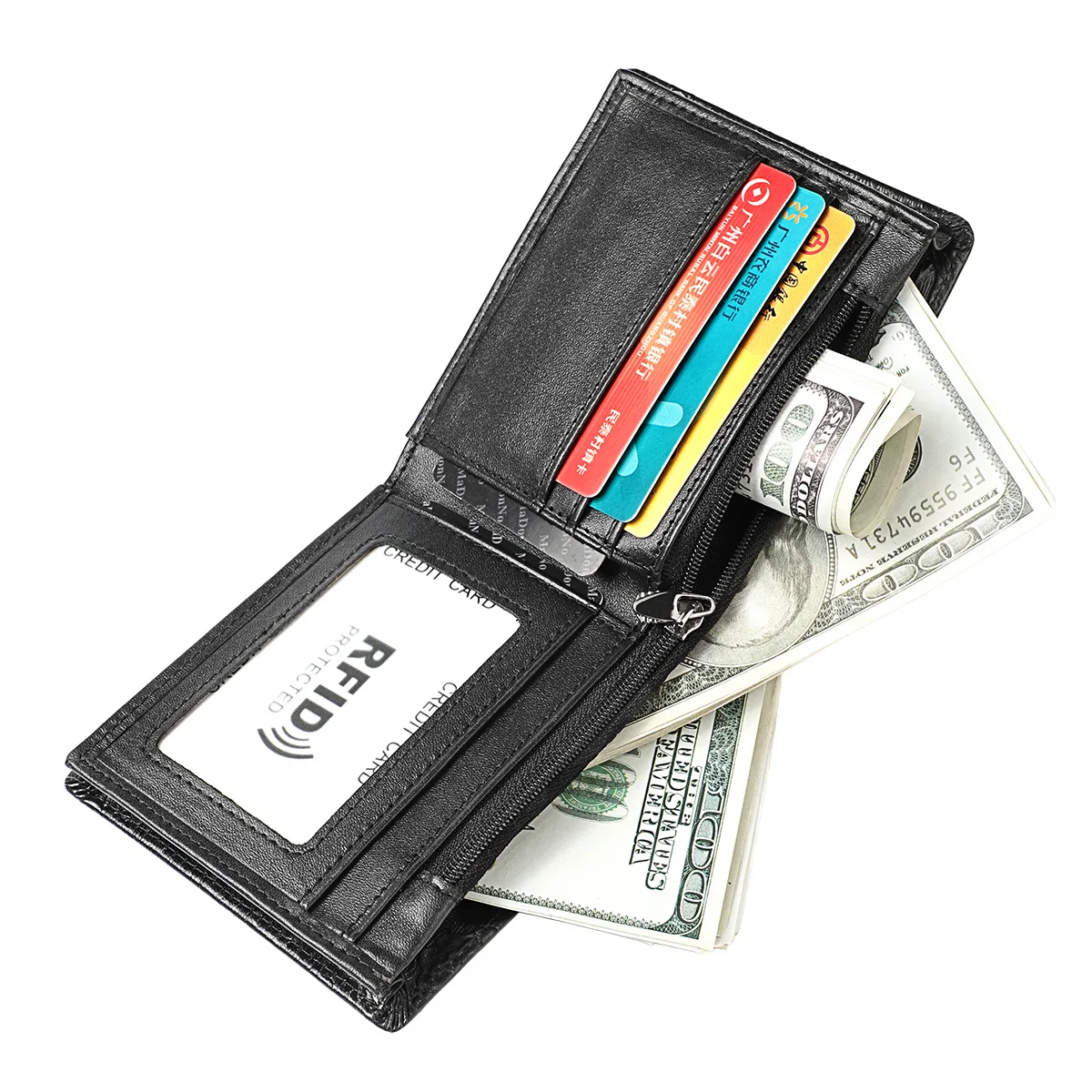 Винтажный Мужской кошелек из натуральной кожи RFID с карманом для монет, Короткие Кошельки, маленький кошелек на молнии с держателями для карт, мужской кошелек