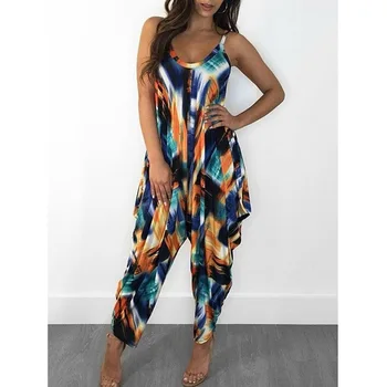 

Womens Jumpsuit Summer Bodysuit Overalls European Style Print Woman Jumpsuit Spaghetti Strap Rompers