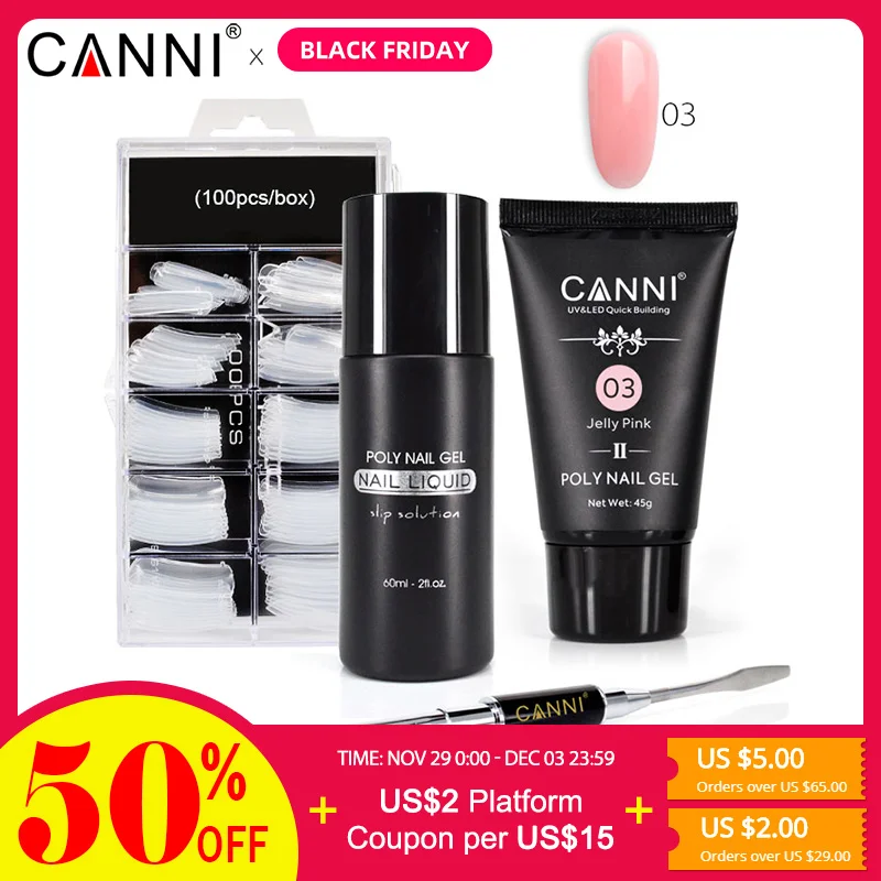

CANNI Polygel Slip Solution Kit Builder Gel Soft Pink Extend Cover Camouflage Clear LED UV Soak Off Acrylic Crystal Poly Gel