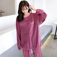 Женский корейский катион утолщаются пижамы набор осень зима письмо лоскутное женщина Пижамный пуловер Модный повседневный женский спортивный костюм