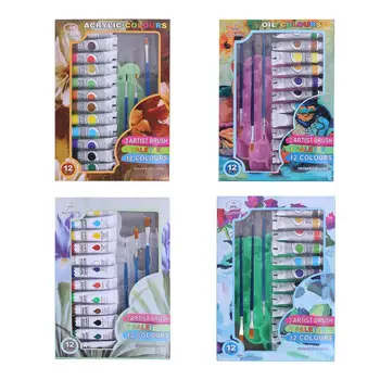 

12ml 12 Colors Professional Acrylic Paints Brush Palette Hand Painted Drawing