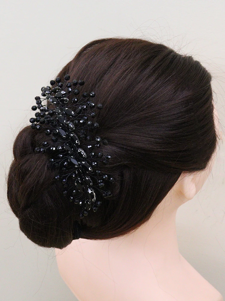 Bridal Black Hair Accessories Crystal Rhinestone Headbands Handmade Trendy Party Head Jewelry Tiaras Wedding Hair Comb for Bride