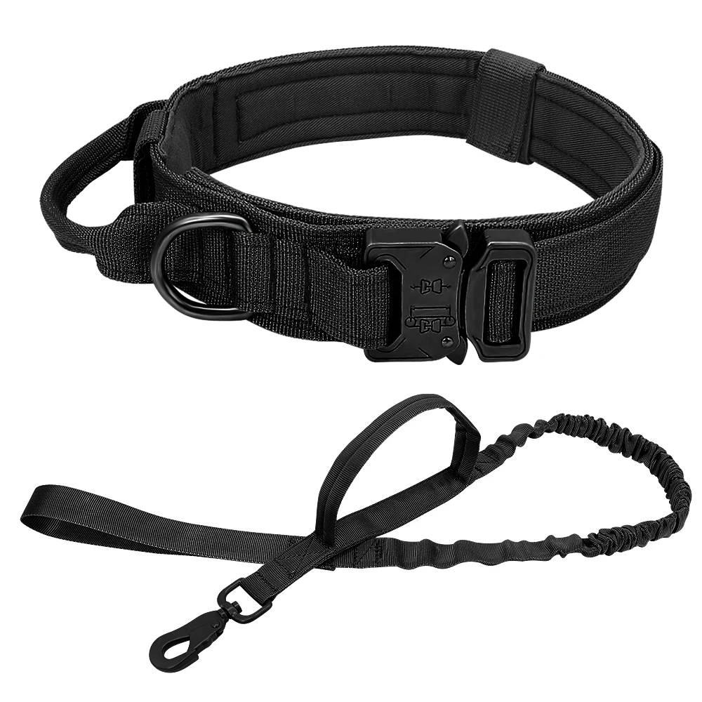 Military Tactical Dog Collar Elastic Bungee Leash  Collar Set Nylon Pet Collar Large Dogs Traning Collars For German Shepherd 