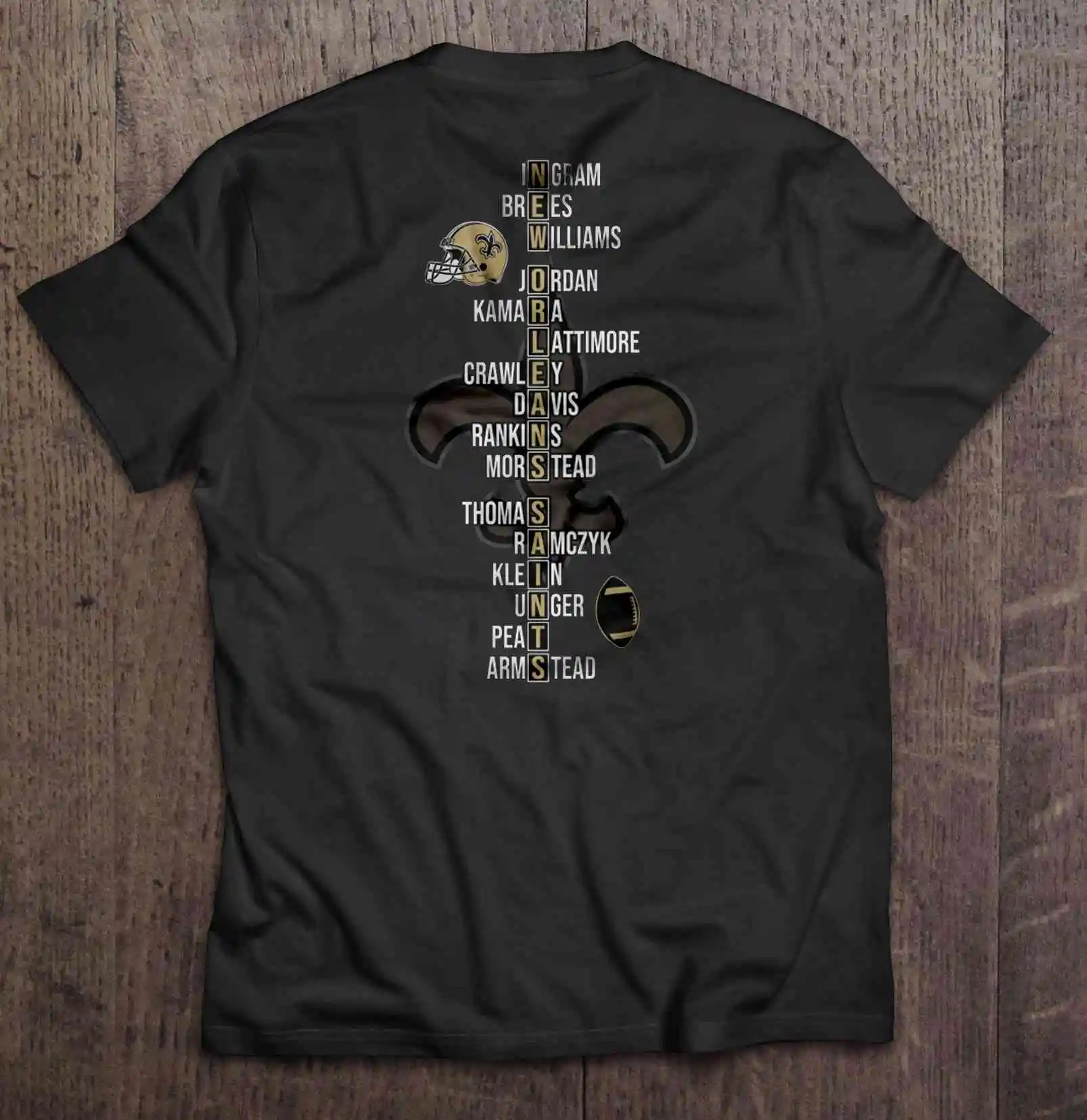 Новинка уличная одежда Harajuku Orleans 100% хлопок Мужская футболка Saints Ingram Brees Williams Kamara