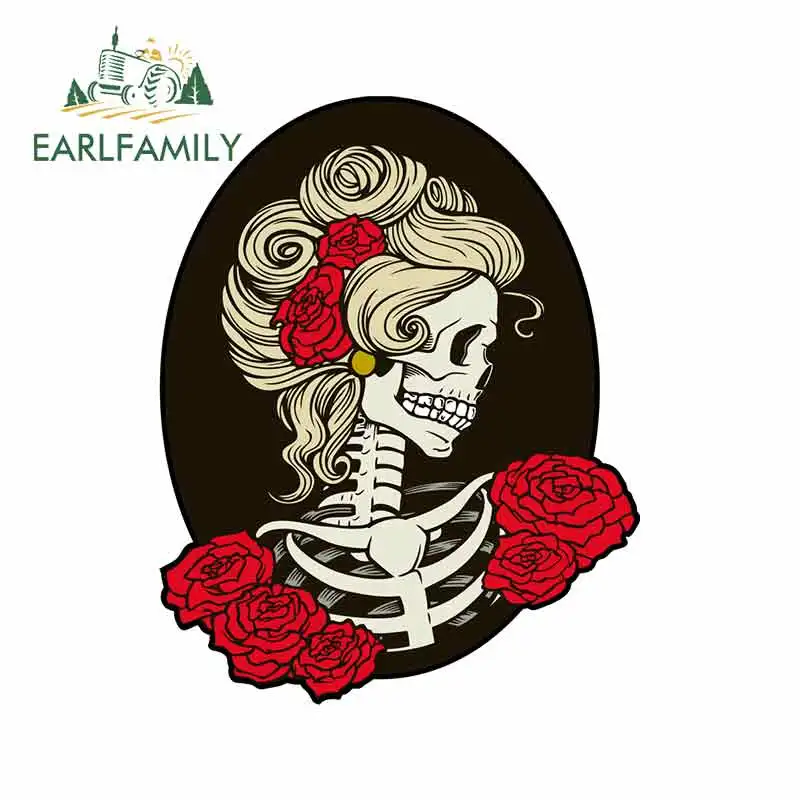 

EARLFAMILY 13cm x 10.3cm for Sugar Skull Flower Cartoon Oem Funny Car Stickers Vinyl JDM Windshield Bumper Windows Graphics