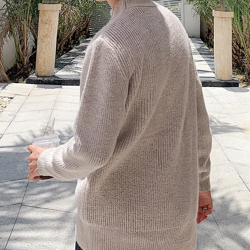 Winter New Sweater Men's Warm Fashion Solid Color Casual O-neck Sweater Pullover Street Loose Long-sleeved Sweater Male Clothes