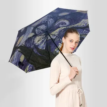 

LIKE RAIN Van Gogh Oil Painting Umbrella Rain Women Brand Paraguas Creative Arts Parasol Female Sun And Rain Umbrellas Scenery