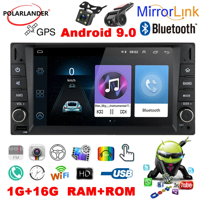 Car Multimedia Player 7 Inch Android 9.0 Wifi Bluetooth Touch Screen 2 Din MP5 IOS/Android Mirror Link FM GPS For BMW Universal