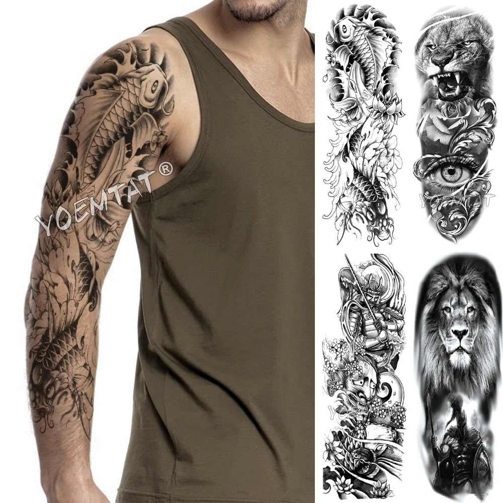 Tatouage Fleur De Cerisier Homme Tatouage temporaire pour hommes et femmes, grand autocollant pour bras,  motif de fleur de cerisier, guerrier, crâne, carpe japonaise, étanche |  AliExpress